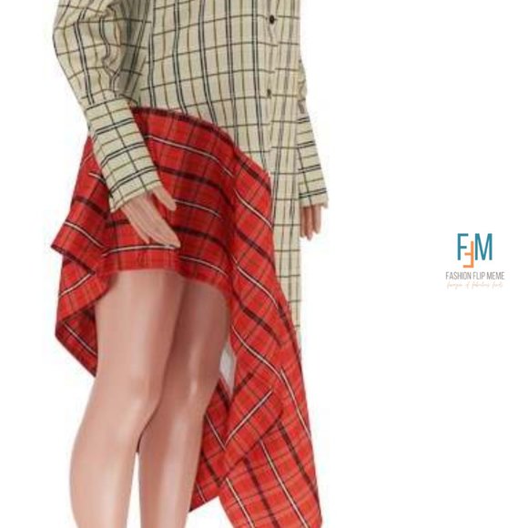 Contrast Asymmetrical Hem Long-Sleeve Plaid Shirt Dress - Picture 2 of 5